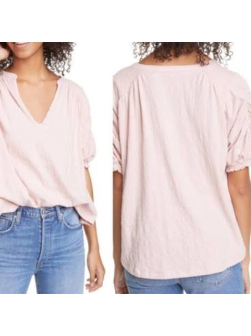 Free People Fever Dream Ruched Sleeve Shirt
